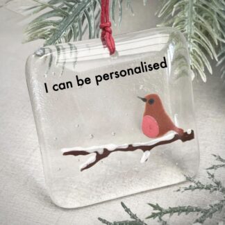 Fused Glass Clear Square Robin